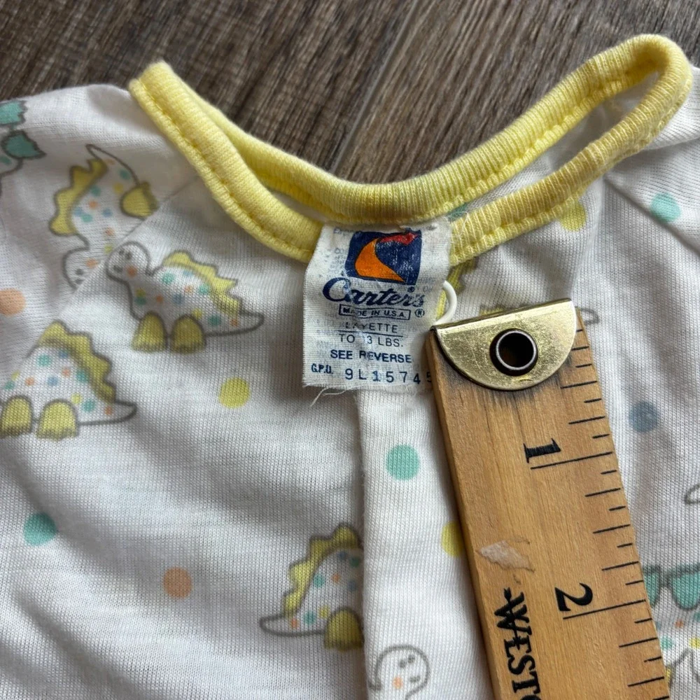 Vintage Carters Baby Dinosaur‎ Print Sleep Gown White Yellow Layette USA 13 lb